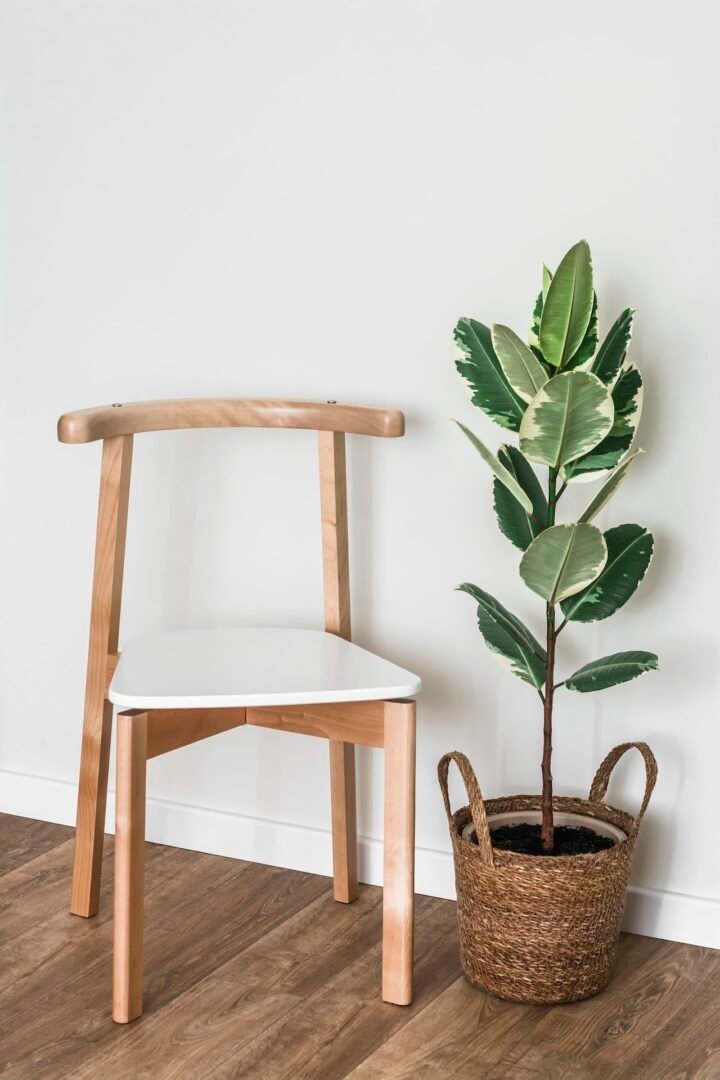 Kitchen interior round wooden table and chair
